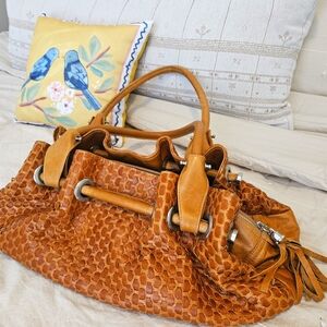 Vintage Charles Calfun tan keather boho bag